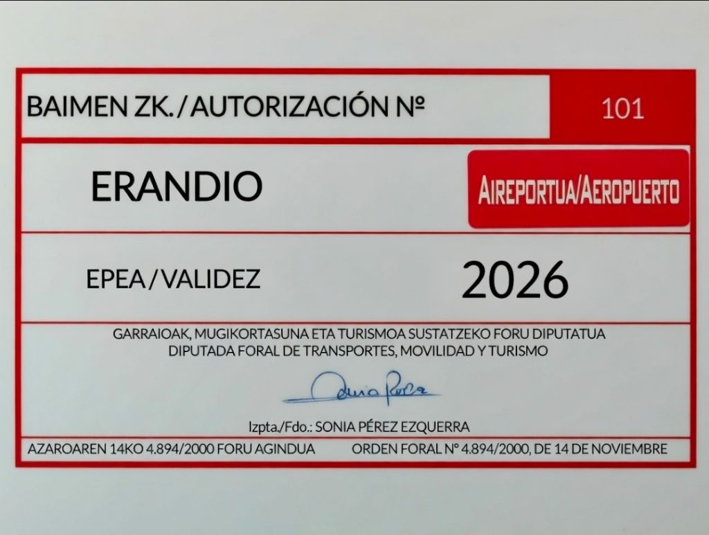 Autorización Oficial Nº 101 - Aeropuerto de Bilbao